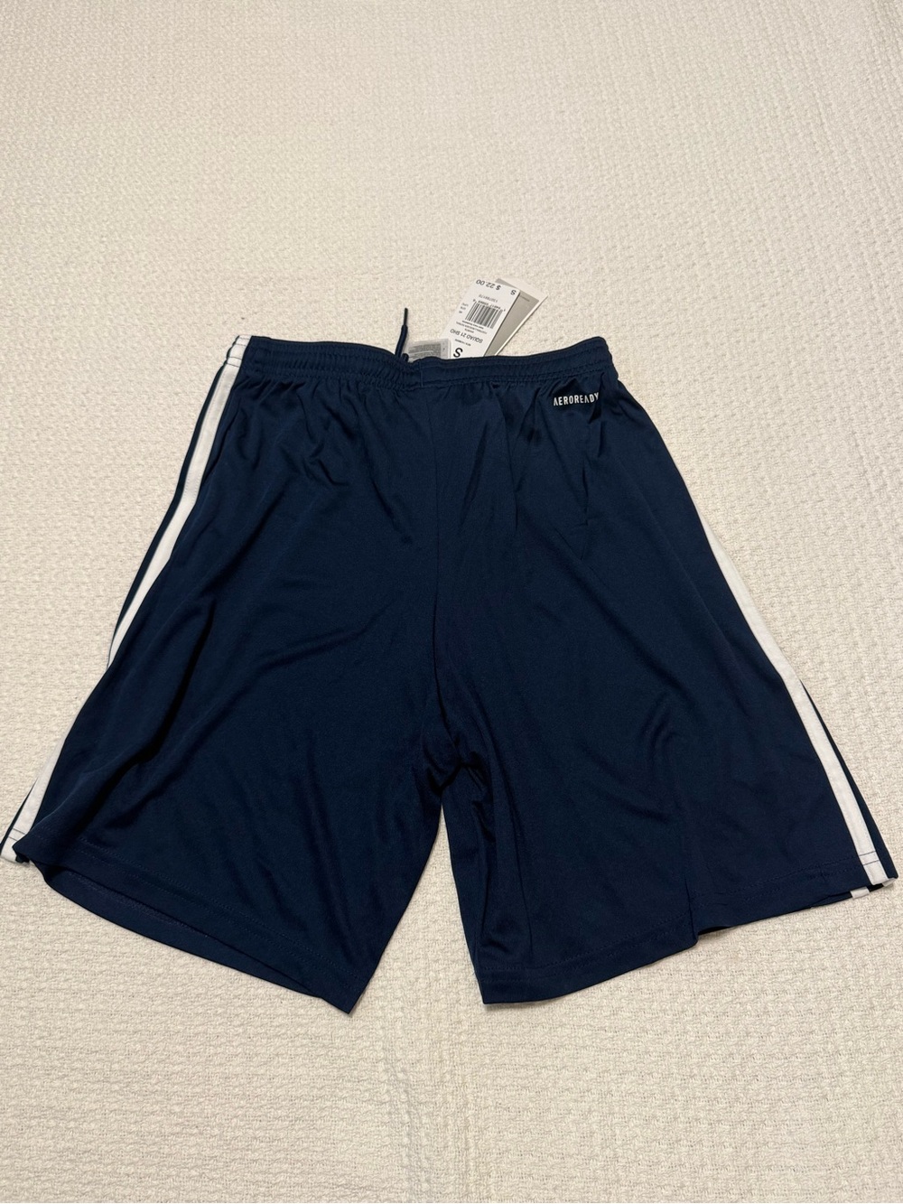 adidas Navy Blue Soccer Shorts with White Stripes - Picture 2 of 3